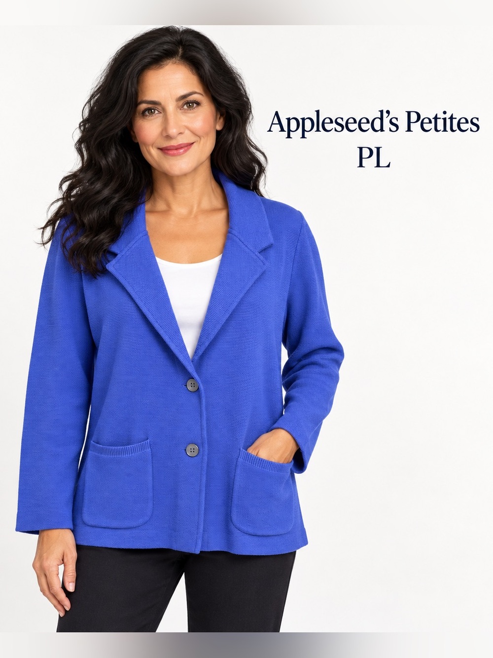 Appleseed’s Petites Blue Cotton Knit Blazer Jacket PL Classic minimalist